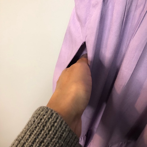 Zesica Lavender One Shoulder Flounce Smocked Tiered Leg Slit Midi Dress, Pockets - Picture 11 of 11